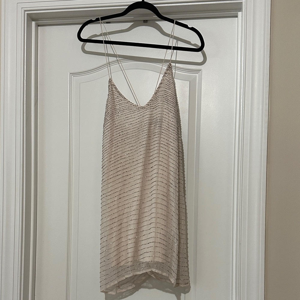 Marciano Cream and Silver Striped dress
